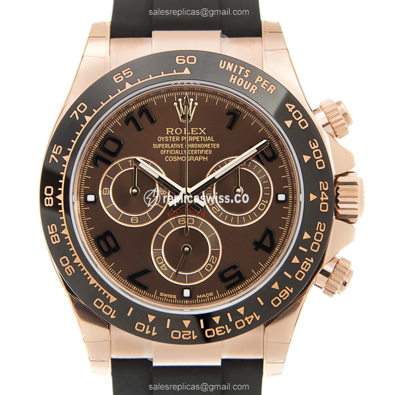 Rolex Daytona Replica - Auto - Rose Gold - Brown - Rubber - Luxury Replica DAYTONA Watch