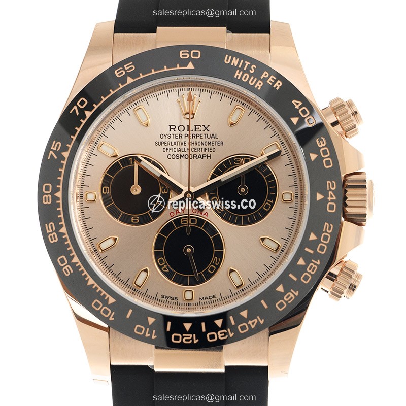 Rolex Daytona Replica - Automatic 18kt Rose Gold - Pink Dial - Rubber Black Strap