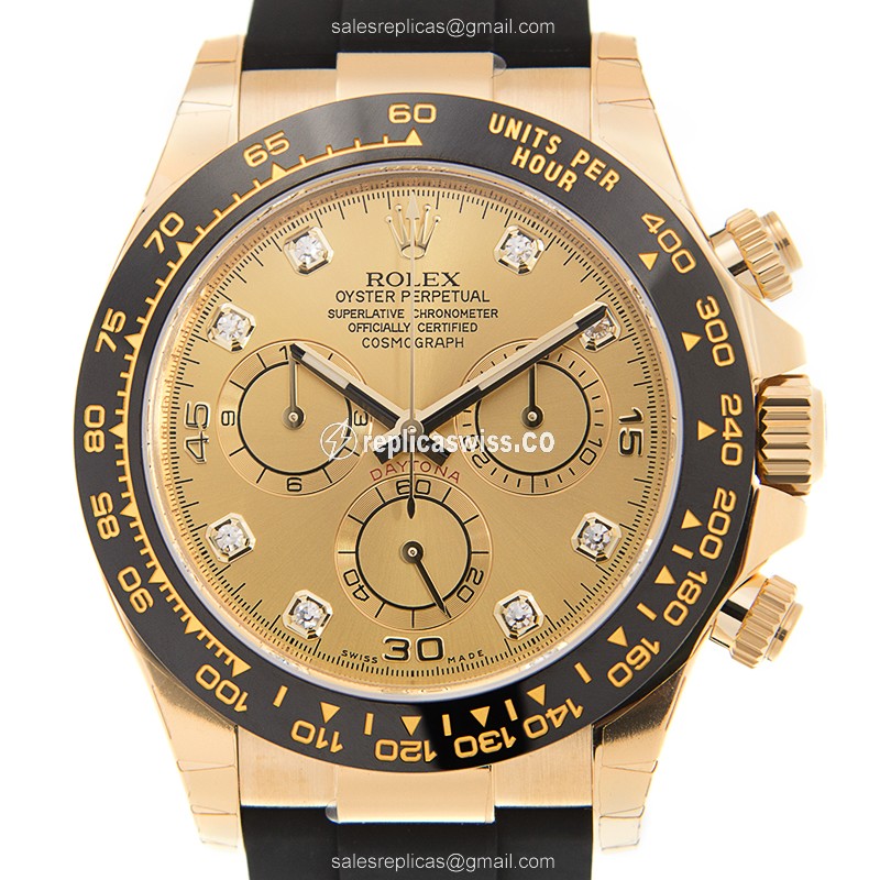 Rolex Daytona Replica - Automatic - 18kt Gold - Gold Dial - Rubber Strap