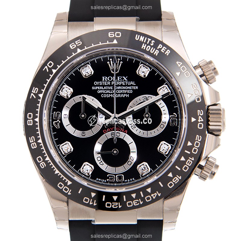 Rolex Daytona Replica - Automatic - 18kt White Gold - Black Dial, Rubber Strap