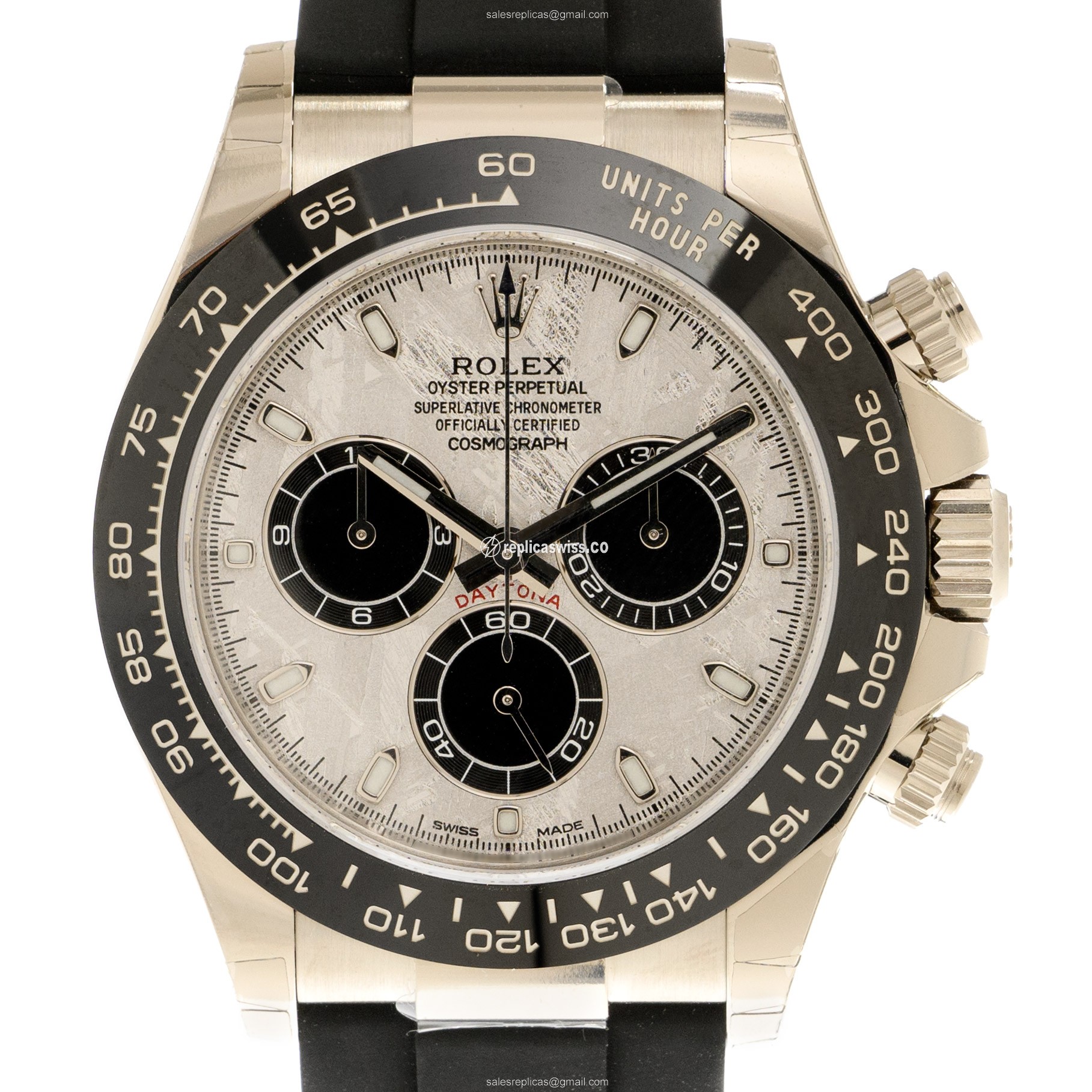 Rolex Daytona Replica - Automatic - 18kt White Gold - Silver Dial - Black Rubber Strap - Luxury Replica DAYTONA Watch
