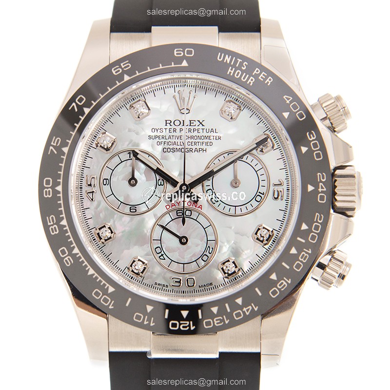 Rolex Daytona Replica - Automatic - 18kt Gold - White Dial, Black Rubber Strap