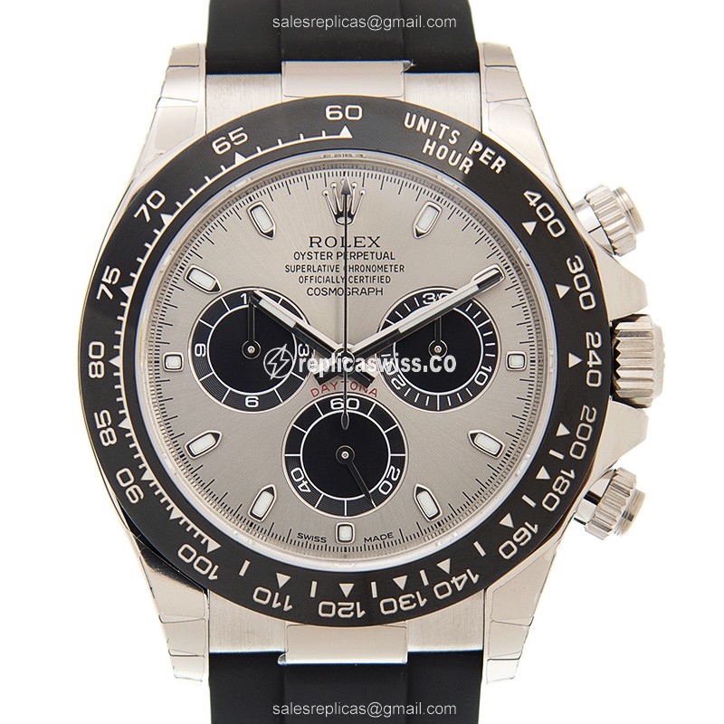 Rolex Daytona Replica - Automatic - 18kt Gold - Gray Dial, Black Rubber Strap - Luxury Replica DAYTONA Watch
