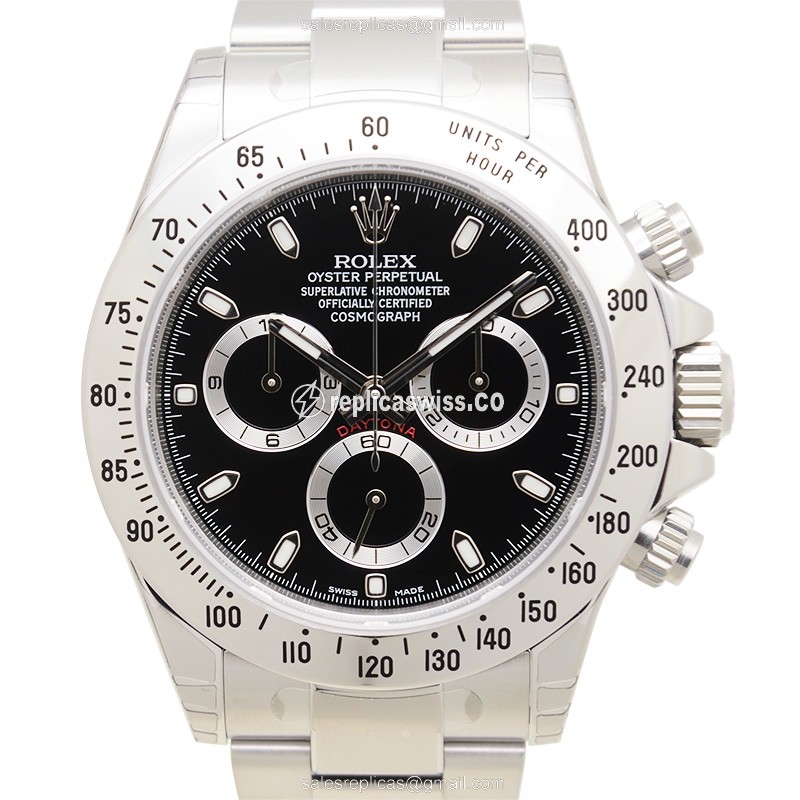 Rolex Daytona Replica - Automatic | Steel Case | Black Dial | Silver Clasp