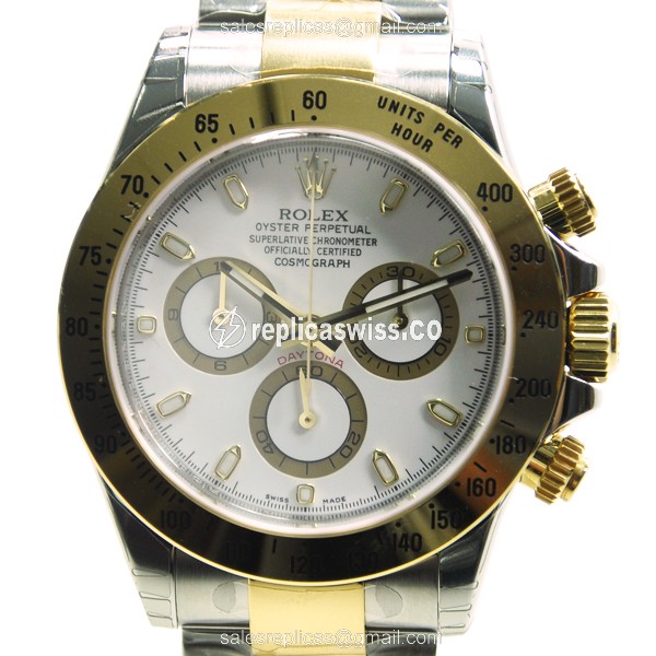 Rolex Daytona Replica - Automatic - Gold & Steel Case - White Dial - Silver Clasp