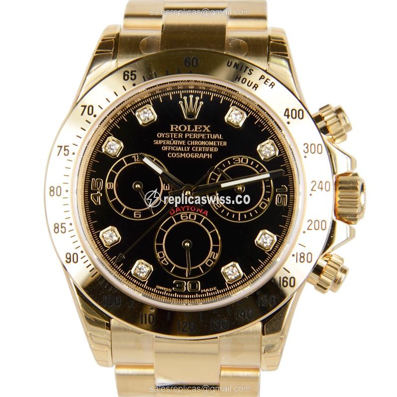 Rolex Daytona Replica - Automatic - 18kt Gold - Black Dial, Gold Clasp