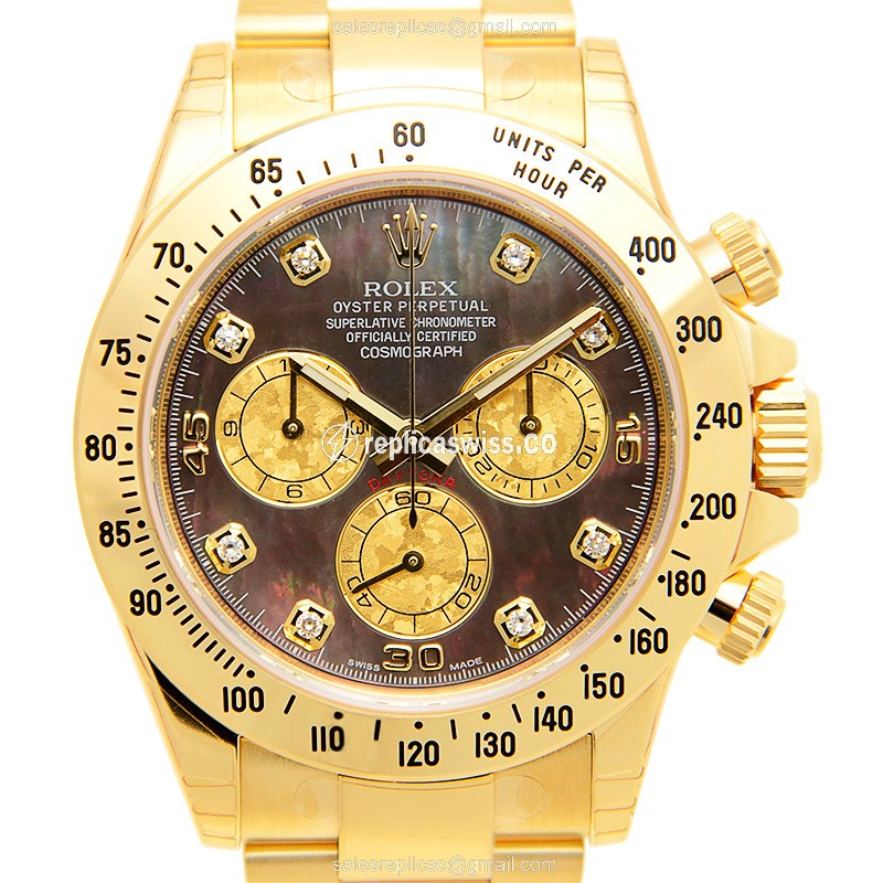 Rolex Daytona Replica - 18kt Gold - Automatic - Black Dial on Gold Strap
