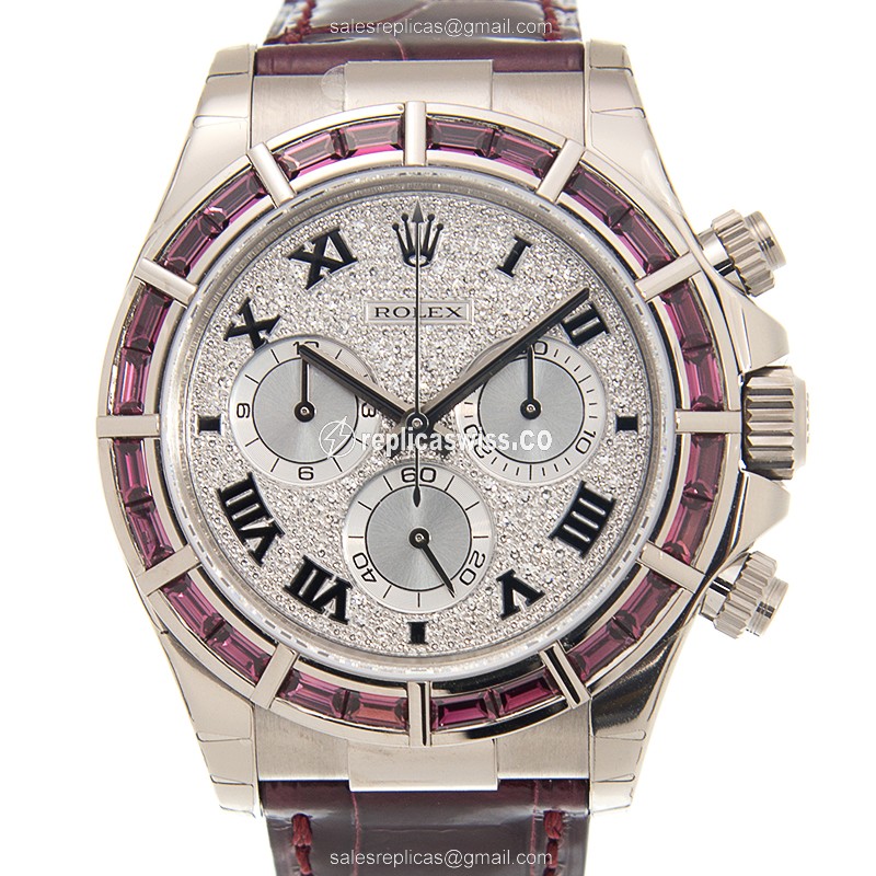 Rolex Daytona Replica - Automatic 18kt Gold - Silver Dial - Red Alligator Strap