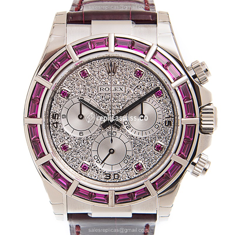 Rolex Daytona Replica - 18kt White Gold - Ruby Case, Automatic, Silver Dial