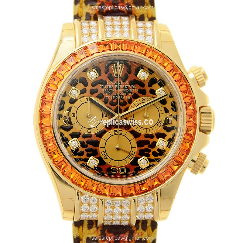 Rolex Daytona Replica - Automatic - 18kt Gold - Brown Dial - Leather Strap