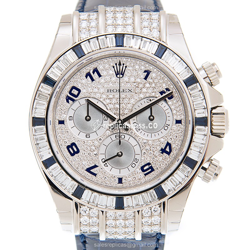 Rolex Daytona Replica - White Gold - Diamond - Automatic - Blue Alligator