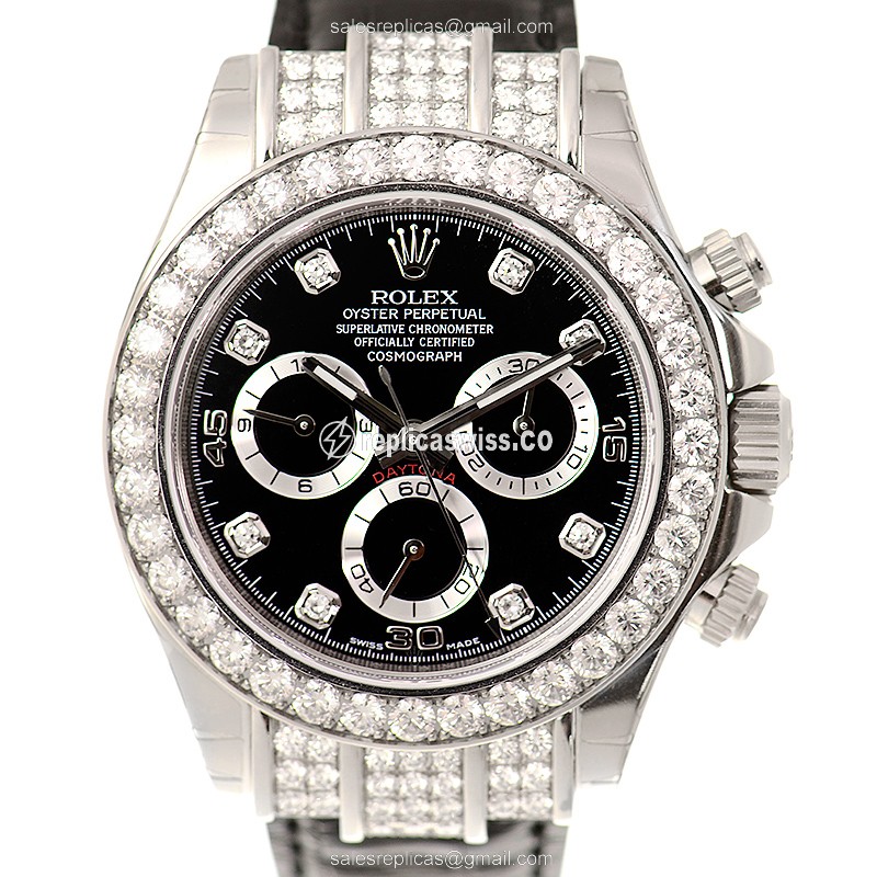 Rolex Daytona Replica - Automatic - 18kt White Gold - Diamond Bezel - Black Dial