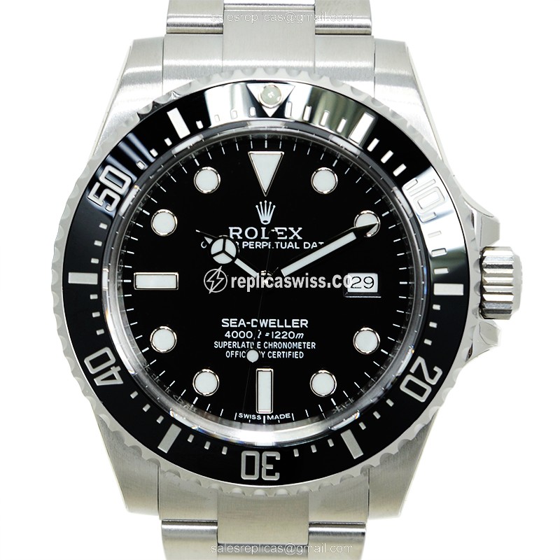 Rolex SEA-DWELLER Replica - Automatic - Stainless Steel Case - Black Dial, Silver Clasp & Steel Strap - Luxury Rolex Replica Watch
