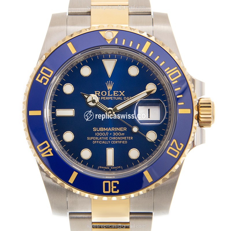 Rolex Submariner Rep. - Auto - 18kt Gold/Steel - Blue Dial, Gold Strap