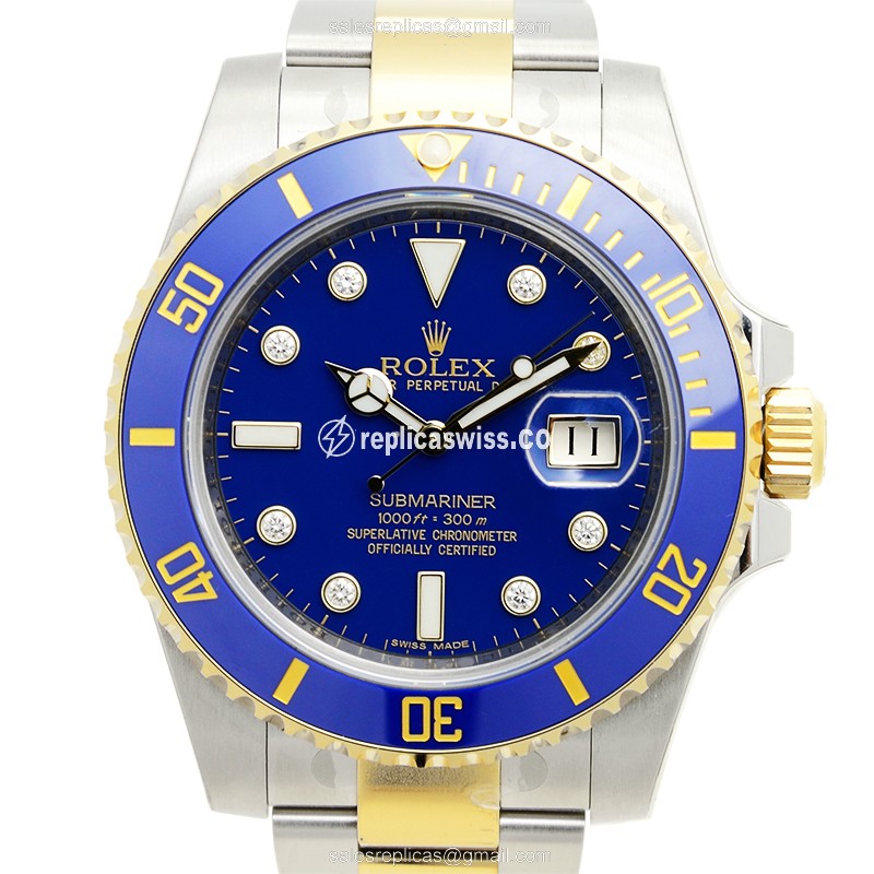 Rolex Submariner Replica: Automatic, 18kt Gold & Steel Case, Blue Dial - Luxury Replica SUBMARINER Watch