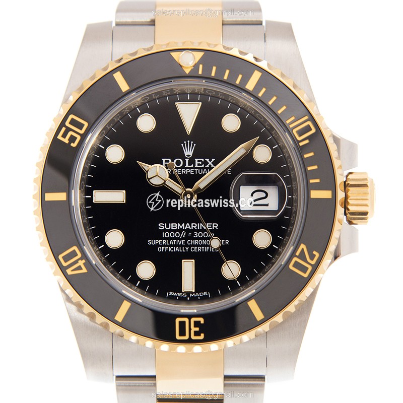 Rolex Submariner Replica - Automatic - 18kt Gold & Steel Case - Black Dial, Gold Strap