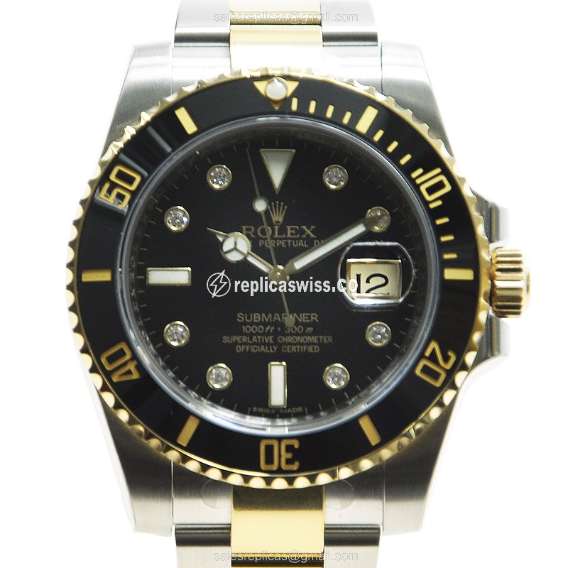 Rolex Submariner Replica - Automatic - 18kt Gold & Steel - Black Dial - Silver Clasp - Luxury Replica SUBMARINER Watch