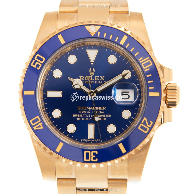 Rolex Submariner Replica - Automatic - Gold Case - Blue Dial - Gold Strap - Luxury Replica SUBMARINER Watch