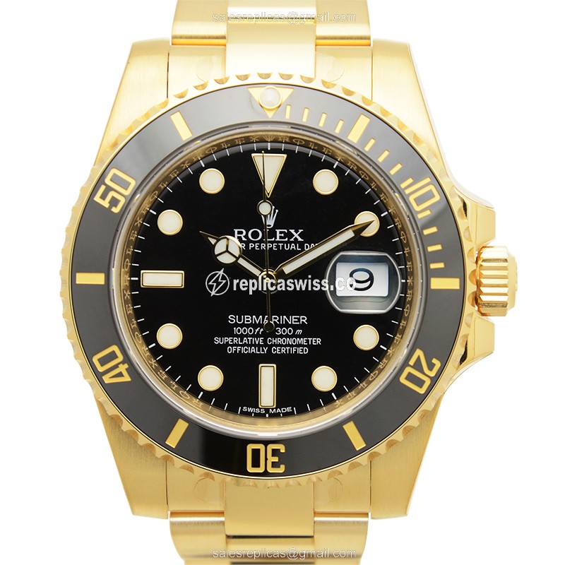 Rolex Submariner Replica - Automatic - 18kt Gold Case - Black Dial, Gold Strap - Luxury Replica SUBMARINER Watch