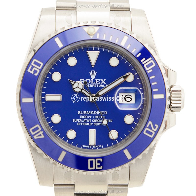 Rolex Submariner Replica - Automatic - Blue Dial, 18kt Gold Case - Silver Strap