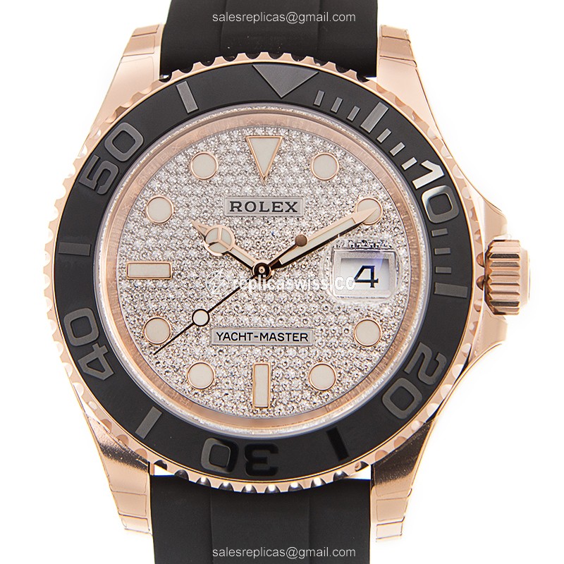 Rolex Yacht Master Replica - Automatic - 18kt Rose Gold Case - Silver Dial, Black Rubber Strap