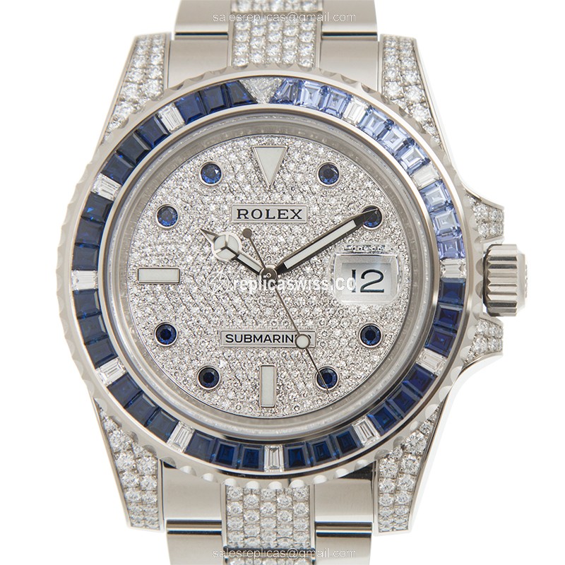Rolex Submariner Replica - Automatic - 18kt White Gold Case - Sapphire Crystal - Silver Dial - Luxury Replica SUBMARINER Watch