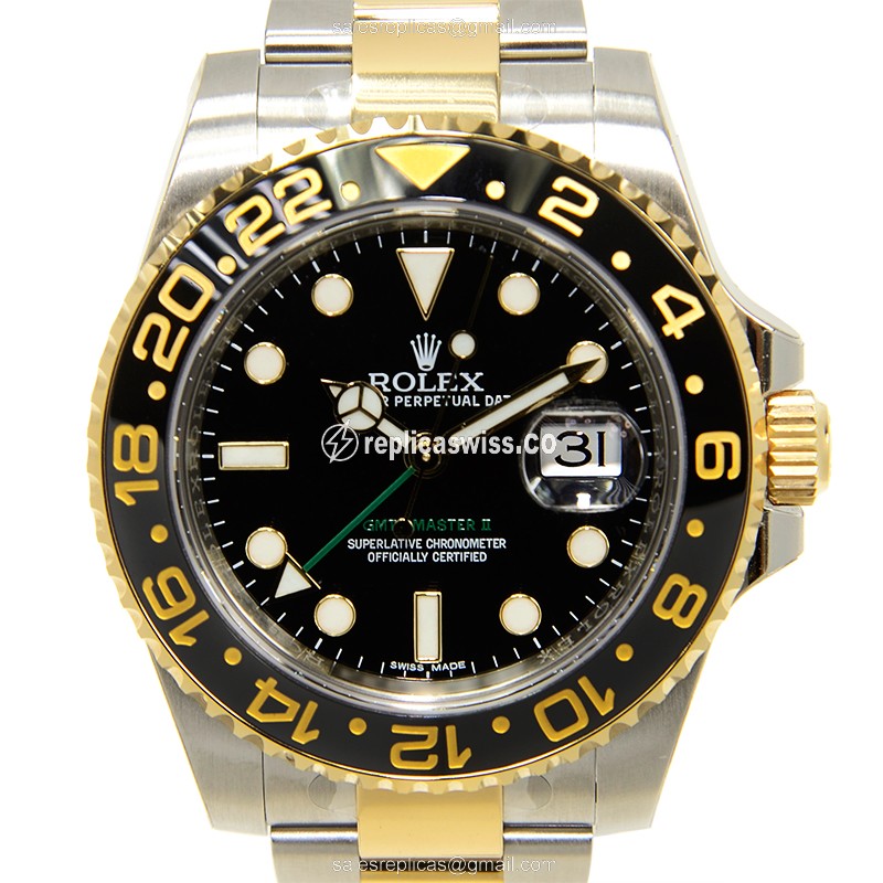 GMT-MASTER II Replica - Rolex - Automatic - 18kt Gold & Steel Case, Black Dial - Luxury Replica GMT-MASTER II Watch
