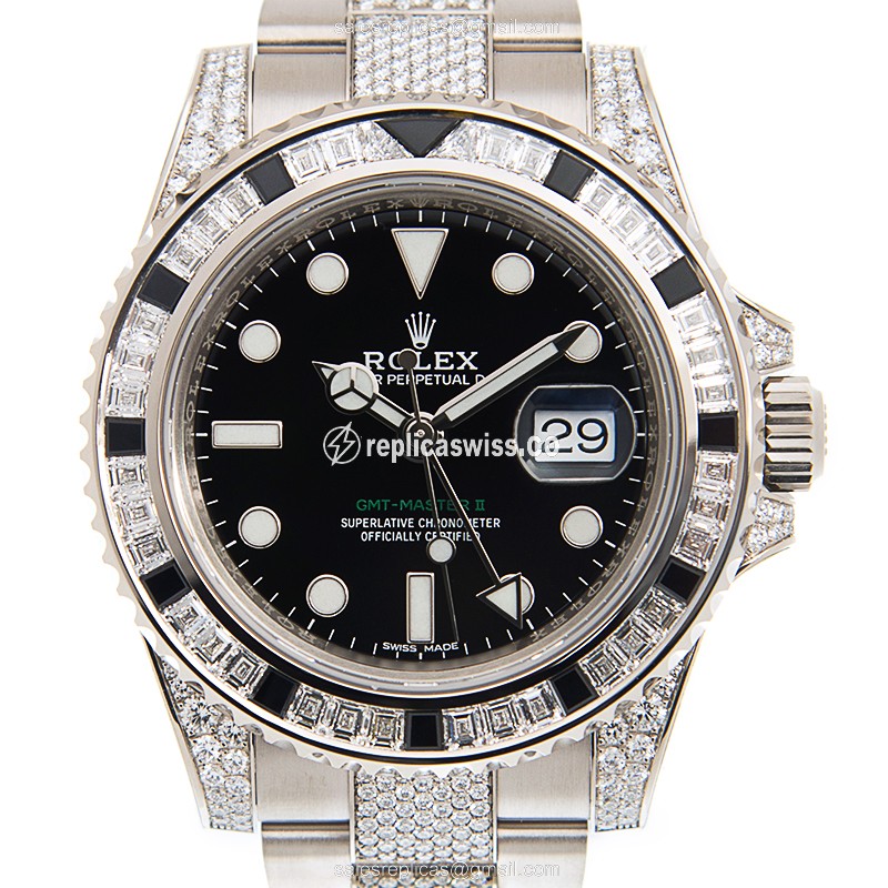 Rolex GMT-MASTER II Replica - Automatic - 18kt White Gold Case - Diamond Dial