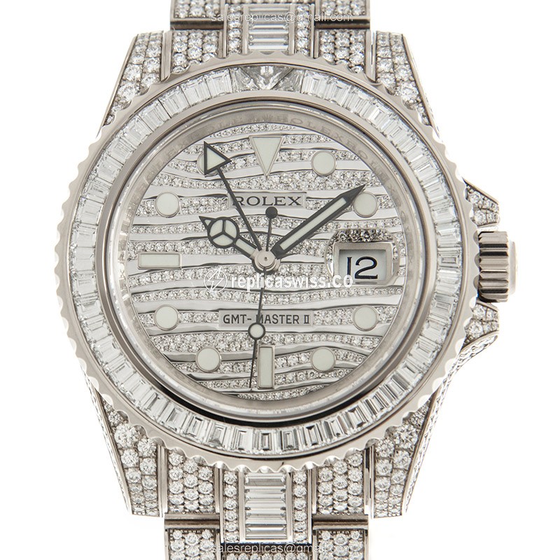Rolex GMT-MASTER II Replica - Automatic - 18kt White Gold - Diamond - Silver Dial - Luxury Replica GMT-MASTER II Watch