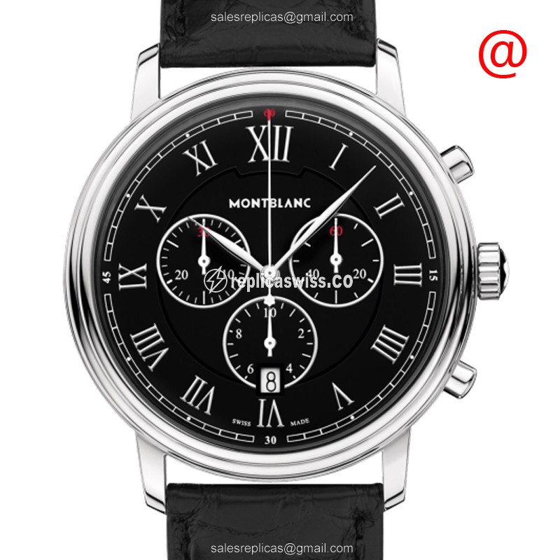Mont Blanc Tradition Quartz Replica - Steel Case - Black Dial - Leather Strap