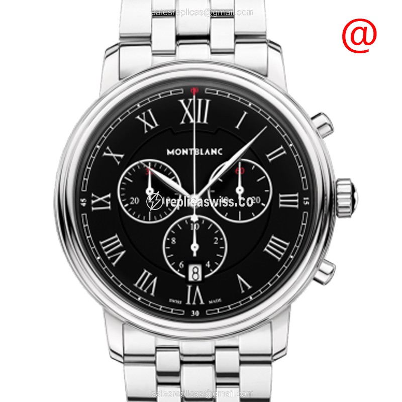 Mont Blanc Tradition Replica - Quartz - Black Dial - Steel Case - Silver Band - Luxury Replica TRADITION Watch