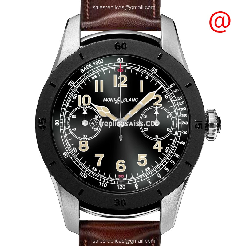 Mont Blanc Summit Replica - Quartz - Stainless Steel - Black - Brown Leather - Buckle - Luxury Replica SUMMIT Watch