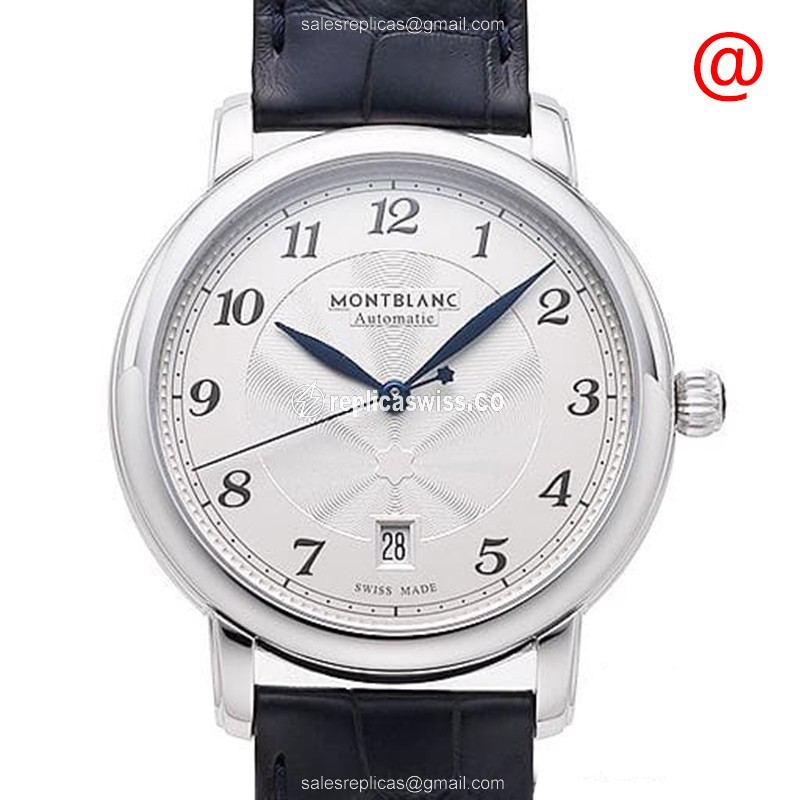 Mont Blanc STAR LEGACY Replica - Automatic - Steel Case - Silver Dial - Blue Leather Strap