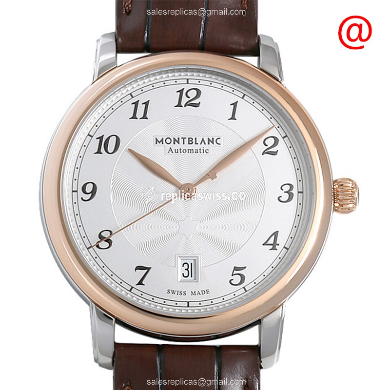 Mont Blanc STAR Legacy Replica - Automatic - 18kt Rose Gold - Silver Dial - Brown Alligator Strap - Luxury Replica STAR LEGACY Watch