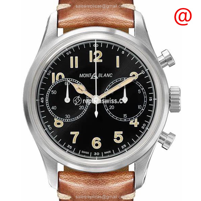 Mont Blanc 1858 Replica - Auto - Steel - Black - Leather - Luxury Replica 1858 Watch