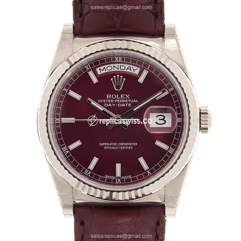 Rolex Day-Date Replica - Automatic - 18kt Gold - Red Dial, Red Alligator Strap
