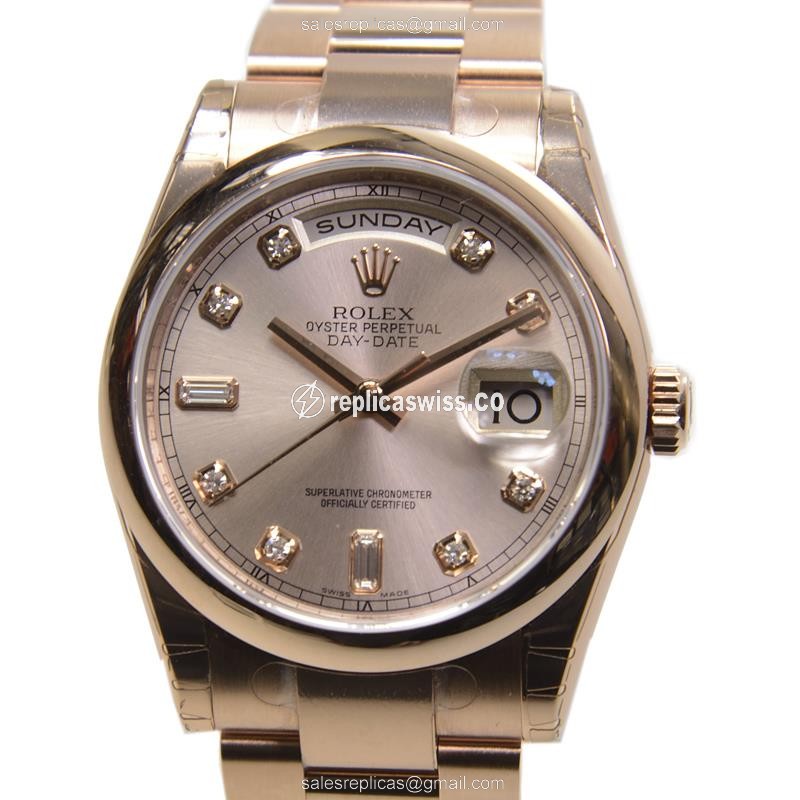 Rolex DAY-DATE Replica - Automatic - 18kt Rose Gold & Steel Case - Pink Dial