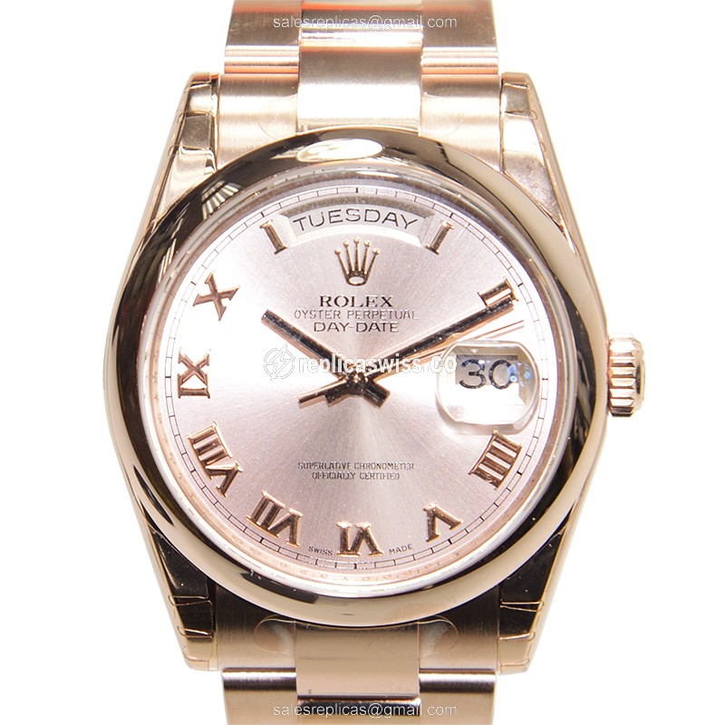 Rolex DAY-DATE Replica - Automatic - Rose Gold - Pink Dial on Gold Strap