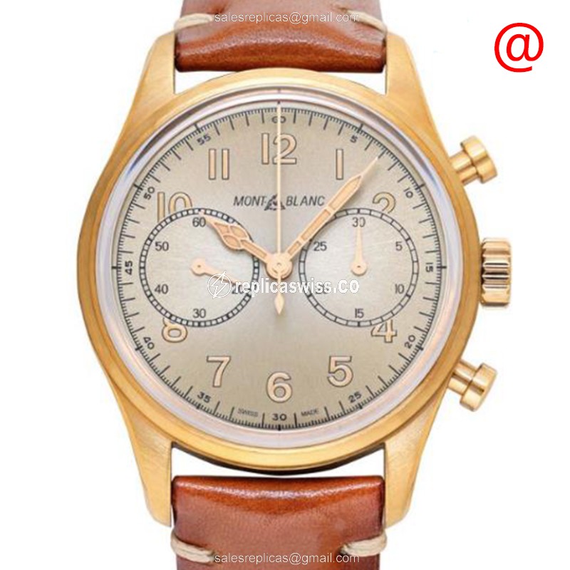 Mont Blanc 1858 Replica - Automatic - Bronze Case - Beige Dial - Brown Leather Strap - Luxury Replica 1858 Watch