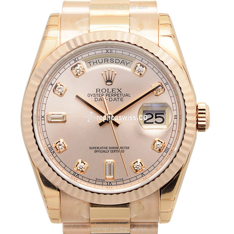 Rolex Day-Date Replica - Automatic - 18kt Gold Case - Pink Dial