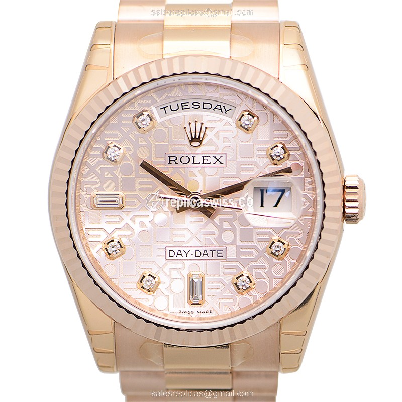 Rolex DAY-DATE Replica - Automatic - 18kt Rose Gold - Pink Dial - Gold Clasp