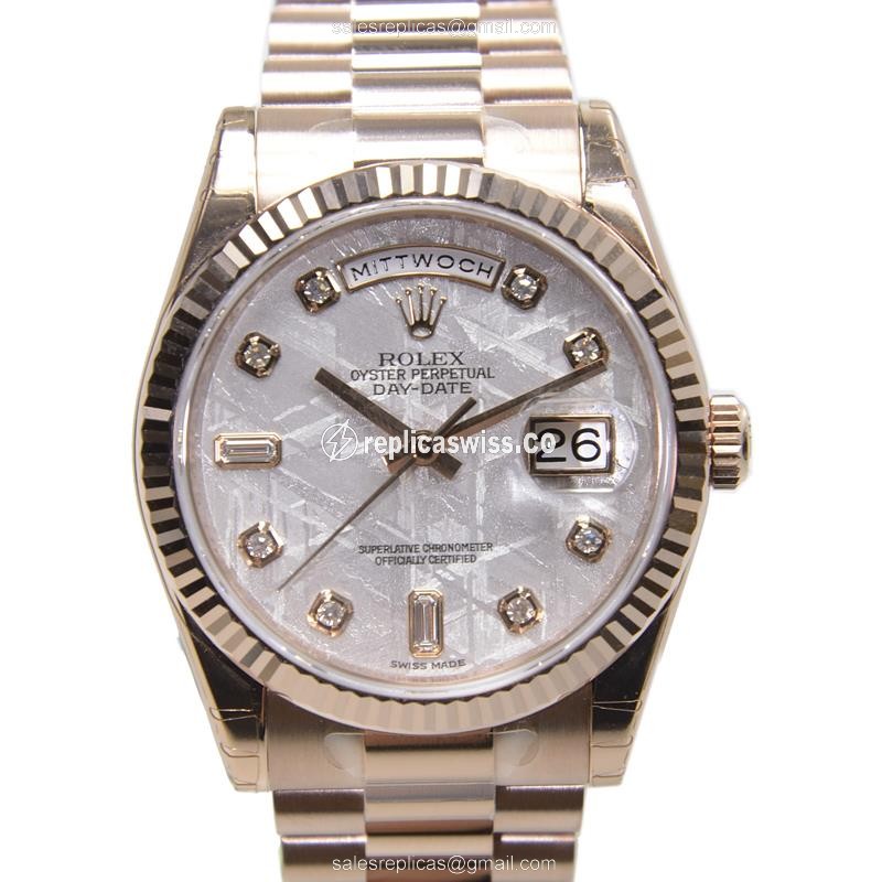 Rolex DAY-DATE Replica - 18kt Rose Gold - Automatic - White Dial, Gold Clasp & Strap
