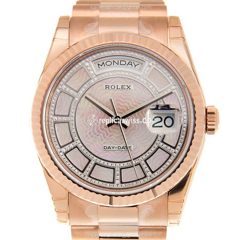 Rolex DAY-DATE Replica - 18kt Gold Case - Automatic Movement - Pink Dial - Luxury Replica DAY-DATE Watch