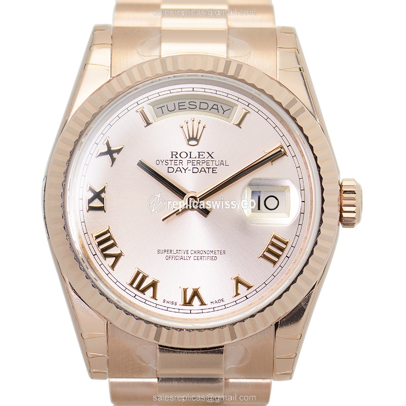 Rolex DAY-DATE Replica | Automatic | 18kt Gold Case | Pink Dial, Gold Clasp & Strap