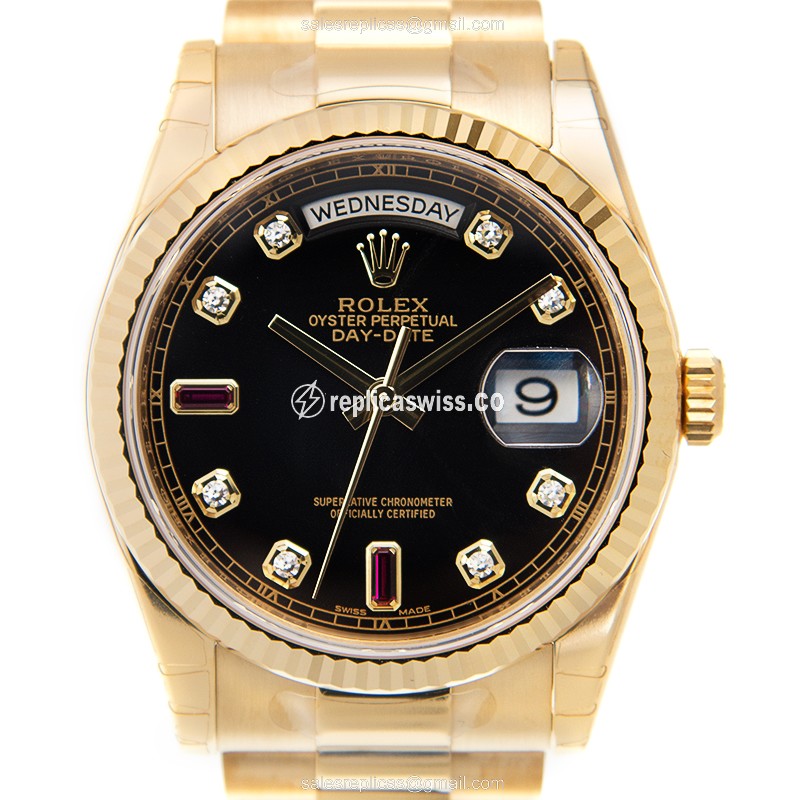 Rolex DAY-DATE Replica - Automatic - 18kt Gold Case - Black Dial
