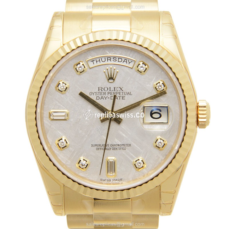 Rolex DAY-DATE Replica: Automatic | Silver Dial | Gold Clasp - Luxury Replica DAY-DATE Watch