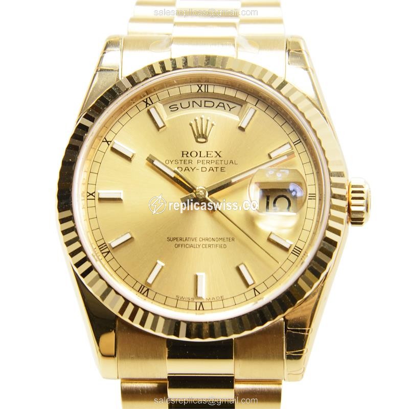 Rolex DAY-DATE Replica | Automatic | Gold Dial | Clasp | Gold Strap - Luxury Replica DAY-DATE Watch