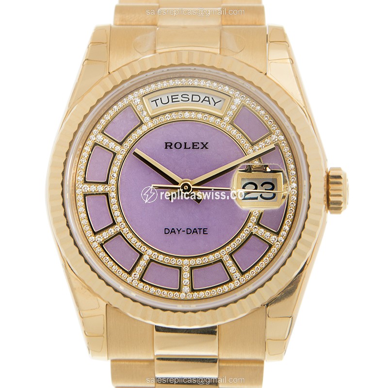 Rolex Day-Date Replica - Automatic, 18kt Yellow Gold - Purple Dial, Gold Clasp & Strap