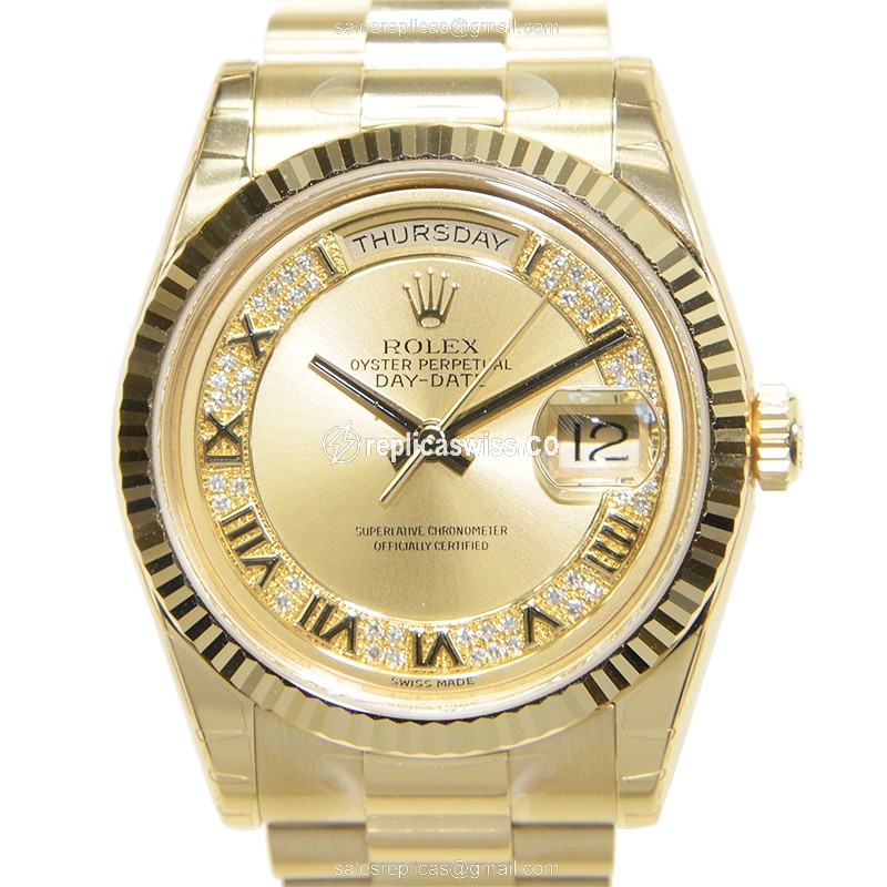 Rolex DAY-DATE Replica - Automatic - 18kt Yellow Gold Case, Gold Dial