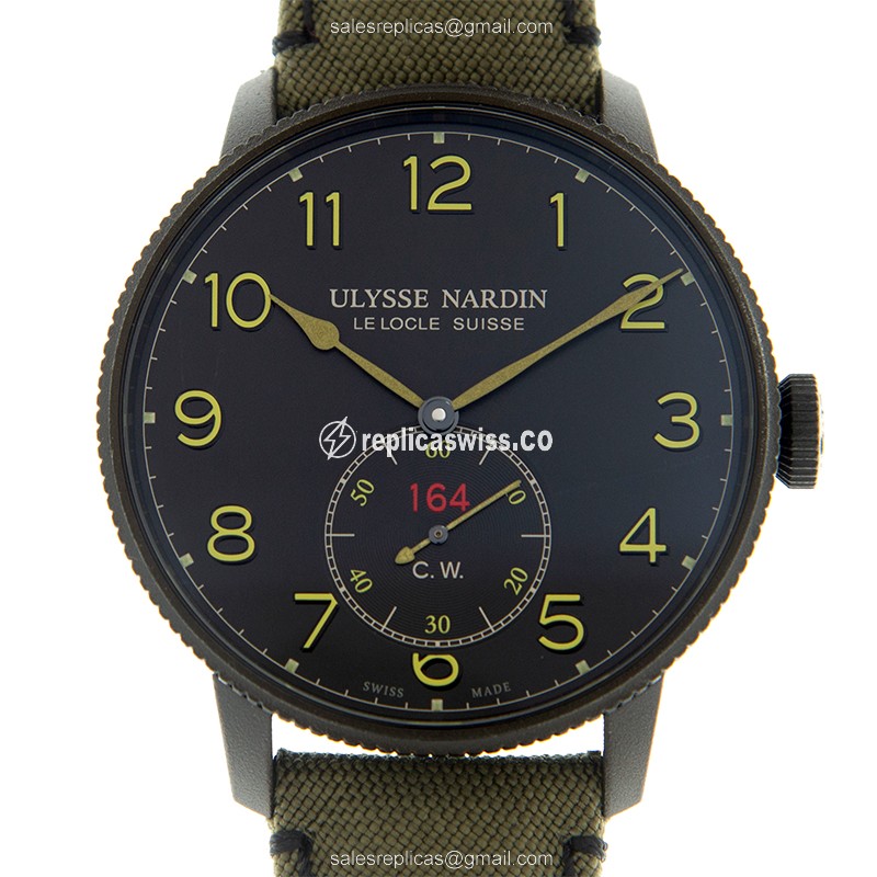 Ulysse Nardin 1183-320LE/BLACK MARINE - Automatic - Steel Case - Black Dial - Green Canvas Strap - Luxury Replica MARINE Watch